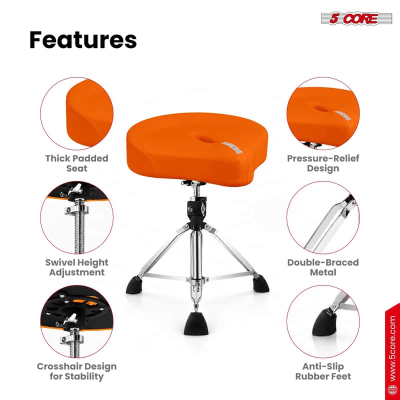 5 Core Drum Throne w 4.5" Padded Stool Adjustable Drummer Chair image 1