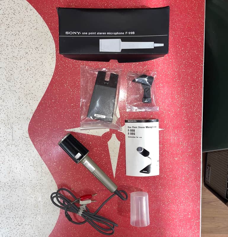 Vintage Sony F-99B One-Point Stereo Dynamic Microphone in Original Box w/ Desktop Stand! image 1