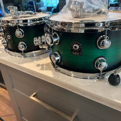 Natal Cafe Racer drum set last of the tulip wood!!!! - Green satin fade finish image 4