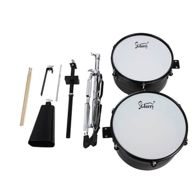 Glarry 13" & 14" Timbales Drum Set with Stand and Cowbell Black image 12