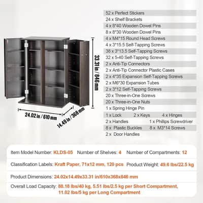 Media Storage Cabinet – 4-Layer Adjustable DVD/CD Shelf, Espresso Finish, Holds Up to 576 CDs image 9