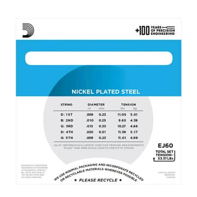 D'Addario EJ60 5-String Banjo, Nickel, Light, 9-20 Banjo Strings image 3