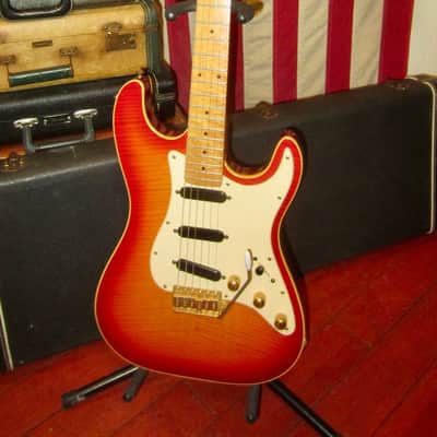 1985 Schecter Super Strat Stratocaster Sunburst Flame Top image 2