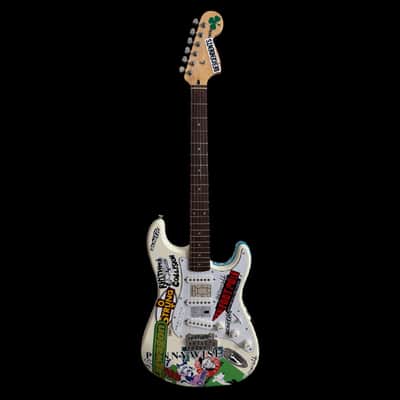 Fender Squier Stratocaster Tom DeLonge Sticker Strat Electric Guitar - Olympic White image 2