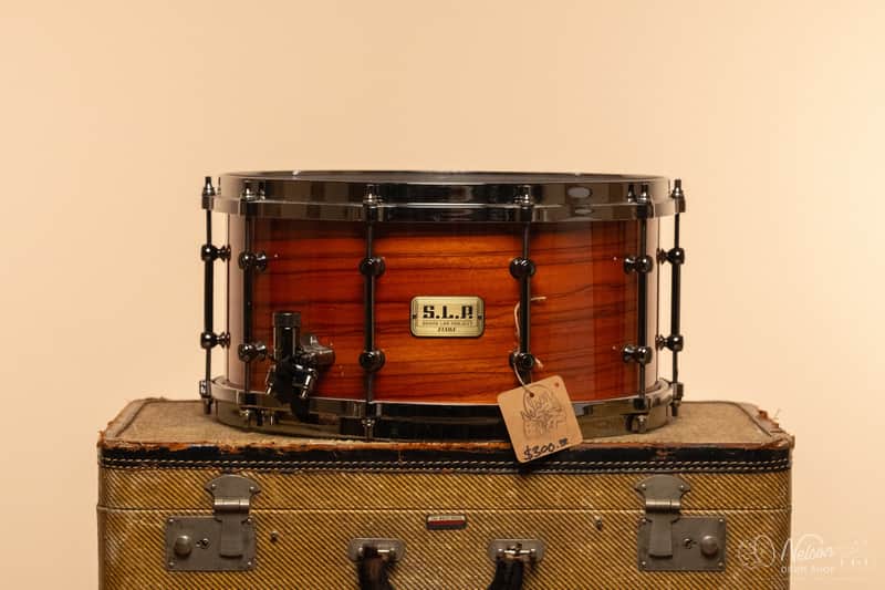 Used Tama "S.L.P." Maple Snare Drum in Gloss Tangerine Zebrawood - 7x14 image 1