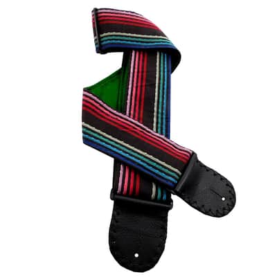 Colorful Stripes Guitar Strap Faux French Knots Artisan Handmade Blue Turquoise Green Burgundy Pink image 1