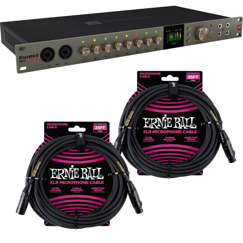 Antelope Discrete 8 Oryx Synergy Core 26×38 USB-C Audio Interface - (2) ErnieBall XLR Cable Bundle image 1