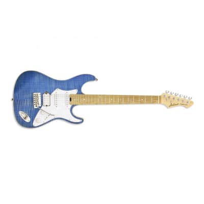 Aria 714-MKII-BKDM Fullerton, Flamed Maple Top, Poplar Body, Roasted Maple Neck, Turquoise Blue image 4