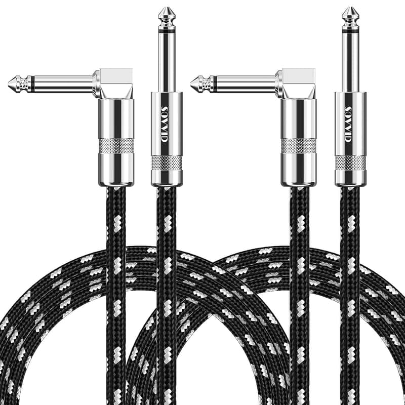 10FT 2 Pack Instrument Cable - Electric Guitar & Bass Guitar Cable with Right Angle 1/4 Inch Connector - Black & White image 1