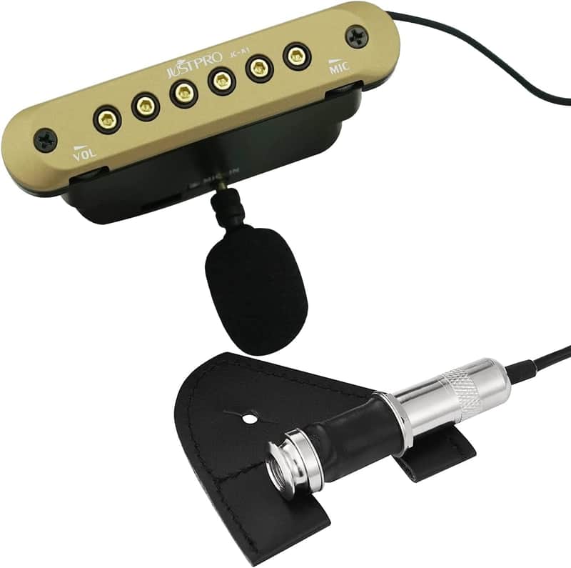 JUSTPRO JC-A1 Acoustic Guitar Dual System Pickup Kit Hum-canceling Soundhole Pickup with Microphone Rechargeable Steel String Magnetic Double Coil Violin Ukulele Pick Up Woody Bass Guitar Humbucker image 1