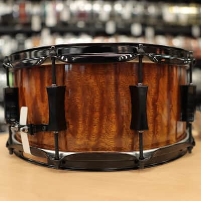 Pork Pie 7x14" Maple/Bubinga Snare Drum (Bubinga Hi-Gloss with Black Hardware) #2 image 4