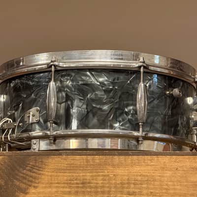 1950's Slingerland 5.5x14 Gene Krupa Radio King Black Diamond Pearl Snare Drum Solid Shell image 12
