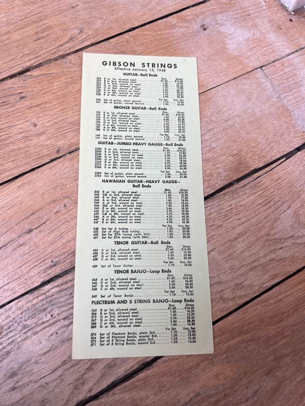 1948 Gibson Strings Price List Rare Collector Vintage Case Candy Catalog Brochure image 1