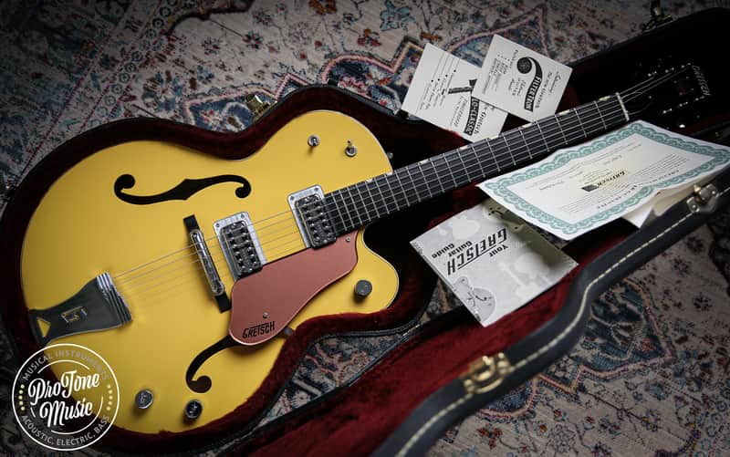 Gretsch G6118T 120th Anniversary Model Bamboo Yellow over Copper image 1