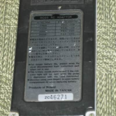 used medium relic'd genuine Boss Bottom Plate (Silver Label Taiwan) for compact (regular) size pedal, from March 1991 - PLATE PART: Metal w/ Silver Finish / BOTTOM LABEL: SLT / EXTERIOR PADDING: Black stiff hardened rubber - NO: pedal/screws/other items image 7