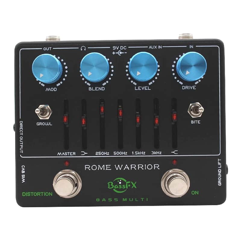 Fanmuzk Rome Warrior Bass Preamp Pedal 6-Band Graphic EQ Headphone Out AUX In True Bypass image 1