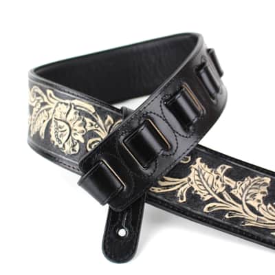 Walker And Williams KH-02-BLK Onyx Black Carving Leather Top With Tooled Floral Vine & Western Ends image 3