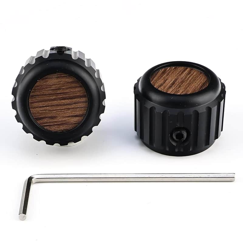 2Pcs Aluminum Alloy Electric Bass Guitar Knobs 6.5mm?1/4"? Potentiometer Shaft Flat Top Speed Control Metal Volume Tone Knobs for Electric Bass Guitar Replacement (Black - Wood Grain Top) image 1