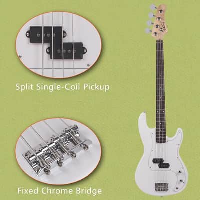 Glarry GP Electric Bass Guitar White w/ 20W Amplifier Bag + Tool + Strap + Plectrum image 14