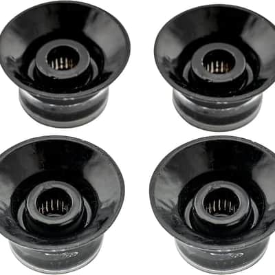 Pro Metric Size 18 Spline Top Hat Bell Reflector 2 Volume 2 Tone Knobs Set for Epiphone Les Paul SG Electric Guitar Asia Import Guitar Bass Split Shaft Pots, Black with Silver Top image 2