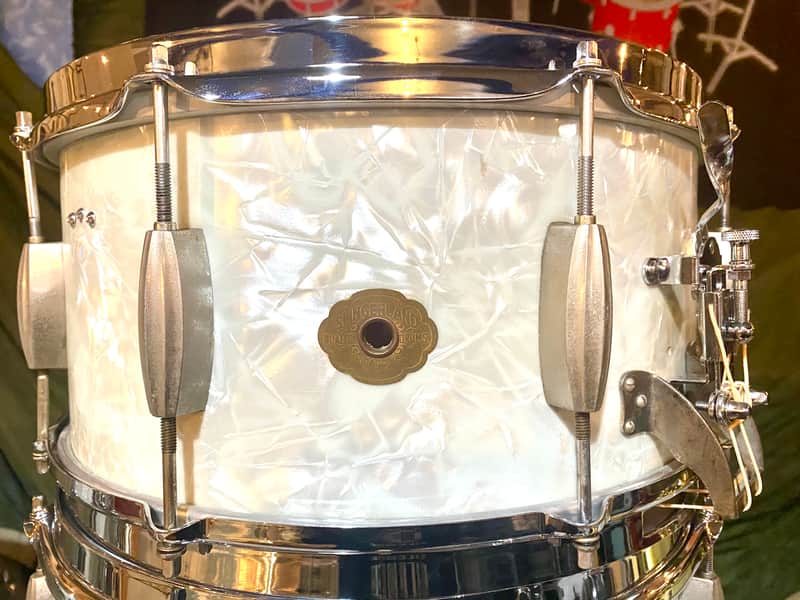 Slingerland Gene Krupa Radio King 6.5x14"  8-Lug 3-Ply Maple Shell Snare Drum 3-Pt Strainer 1940s White Marine Pearl image 1