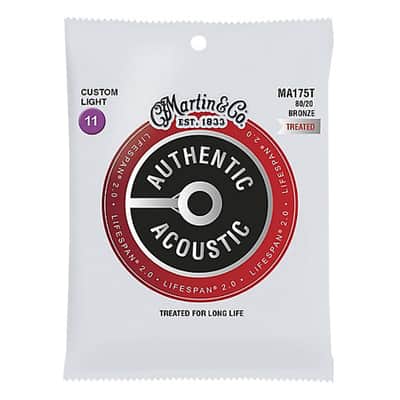 Martin MA175T Authentic Acoustic Lifespan 2.0 80/20 Bronze Acoustic Guitar Strings - Custom Light (.11 - .52)