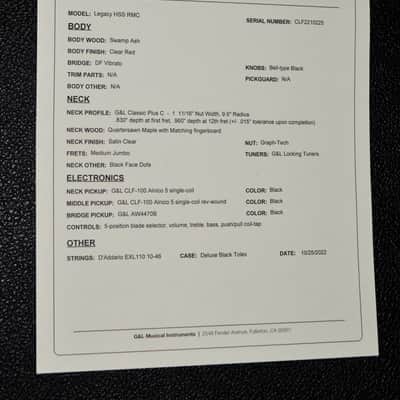 2022 G&L - USA Legacy HSS Rear Mounted Controls - Clear Red image 9