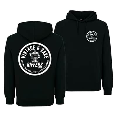 Riffers | Vintage & Rare Musical Instruments for Professionals | Unisex Extra Heavy Cotton Hoodie Sweater Jumper, Black | Limited Run, 2026 feat. Vintage Roland CR-5000 8000 CompuRhythm Drum Machine
