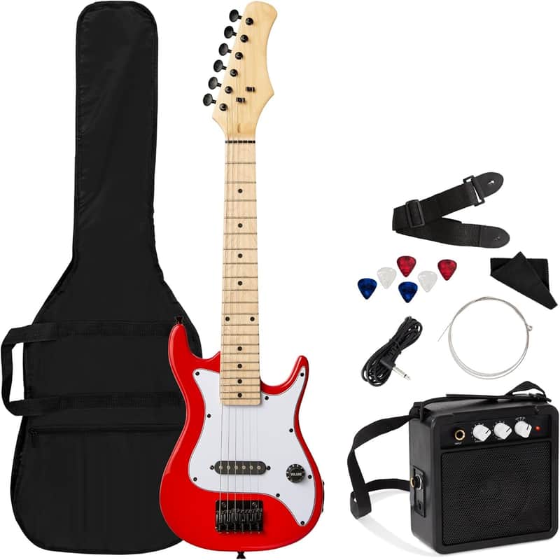 30in Kids Electric Guitar Beginner Starter Kit w/ 5W Amplifier, Strap, Gig Bag, Strings, Picks - Metallic Red image 1