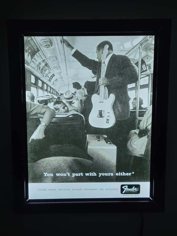 1958 Fender You Wont Part With Yours Either Telecaster/Tweed Twin Man on A Subway Backlit Movie Style Poster 16 X 20 Man Cave, Music Room image 1