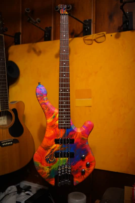 Unbranded Short Scale Headless Bass guitar - Matte UV Reactive Paint image 1
