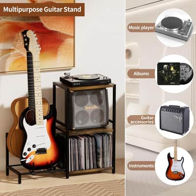 Rustic Brown 3-Tier Guitar Stand for Acoustic Guitars, Electric, Bass Studio Cabinet image 2