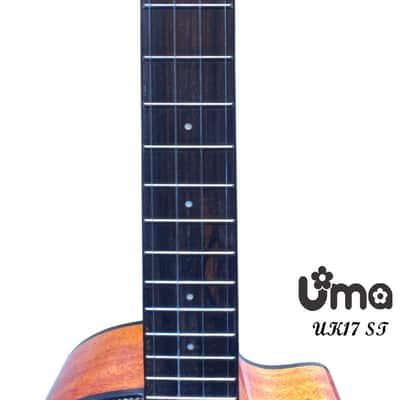 Uma Taiwan UK-17 ST Sunburst Solid mahogany Tenor ukulele with cutaway Gloss image 9