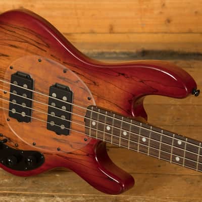 Sterling RAY34HHSM StingRay HH Bass - Spalted Blood Orange Burst image 5