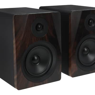 Pair Rockville APM5D 5.25" Dark Wood Powered Studio Monitors+Headphones+Mic+Pads image 1