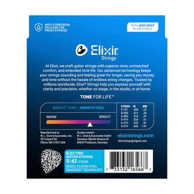 Elixir Electric Guitar Strings Nickel Plated Steel w/ NANOWEB Coating - Super Light 009-042 - 3 Pack image 2