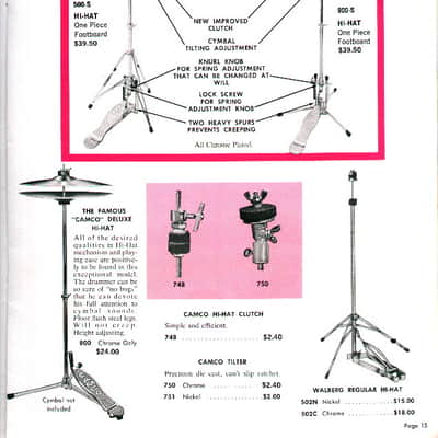 Vintage 1965 Camco Model 800 Flat Base Hi-Hat Stand w/Camco Clutch image 3