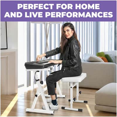 Liquid Stands Piano Keyboard Stand & Bench Set for 54-88 Key Electric Pianos (All White) image 6