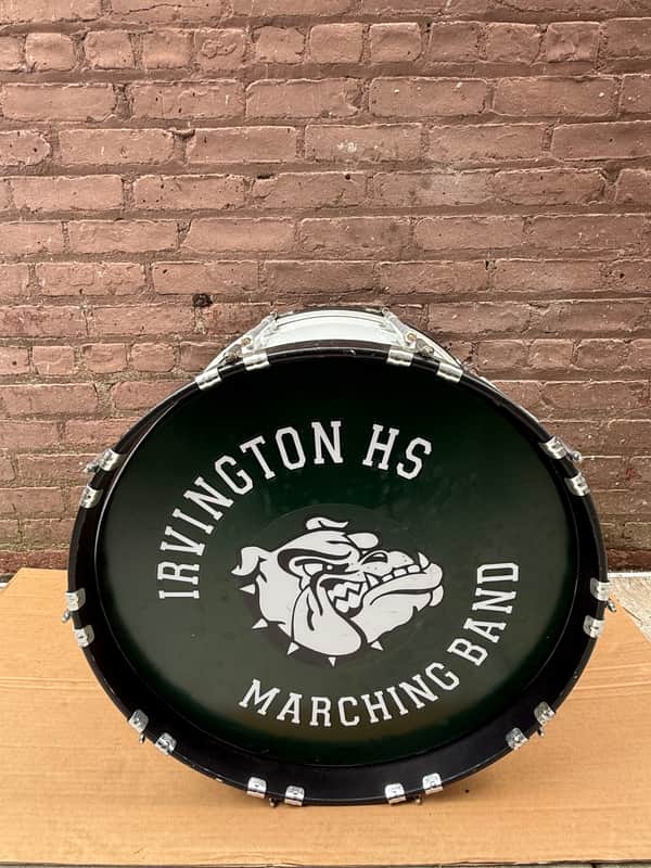 Dynasty 22" Marching Bass Drum w/ Irvington HS Bulldogs Head - Safe-T-Loc Hoops - Made in Mexico - Used image 1