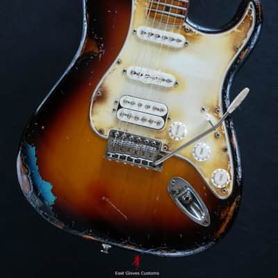 Fender Stratocaster SSH Sunburst / Pelham Blue Heavy Aged Relic by East Gloves Customs image 1