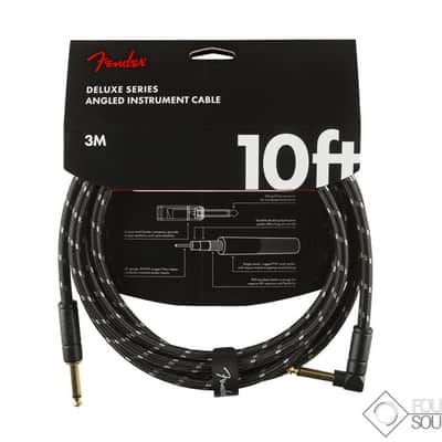 Fender Deluxe Series 10' Instrument Cable Black Tweed Right Angle image 1