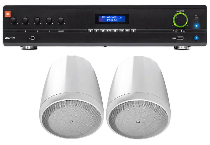 JBL VMA1120 70v 120w Amplifier+(2) White 5.25" Pendant Speakers For Restaurant image 1