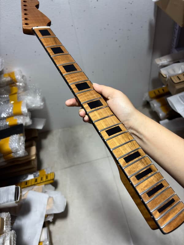22Frets Stainless steel fret Roasted Flame Maple 25.5 inch Electric guitar neck black block inlay hole 10mm image 1