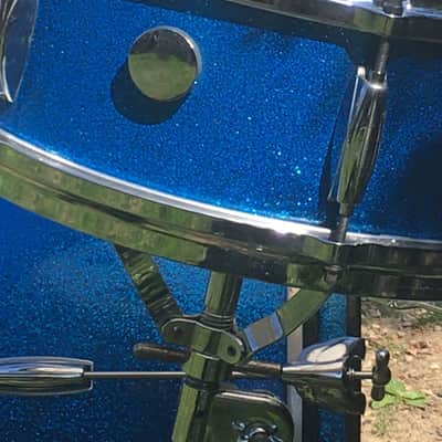 Vintage 1960s Gretsch Round Badge 2-Piece Blue Sparkle Glass Glitter Jazz Drums Virgin Bass Snare USA Jasper Shells 14/22 image 7
