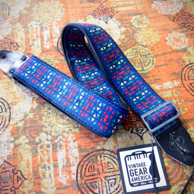 ACE Guitar Strap Blue Kaleidoscope Model as used by Rolling Stones Circa-1960s-Blue with Red, Green & Yellow Diamonds image 10