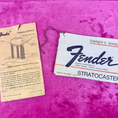1970's Fender Stratocaster Owners Manual Hang Tag & Tremolo Springs Envelope Vintage Circa 1972-1977 image 1