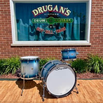 Slingerland Radio King 3-Ply Mahogany/Poplar Drum Set Silver & Blue Lacquer 24/13/16 image 2