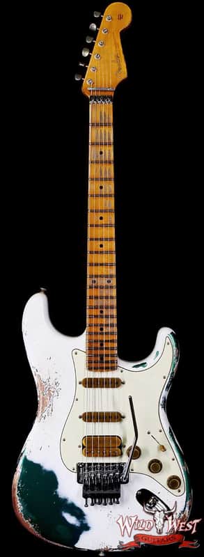 Fender Custom Shop Wild West White Lightning Stratocaster HSS Floyd Rose Maple Board 22 Frets Heavy Relic British Racing Green 8.00 LBS image 1