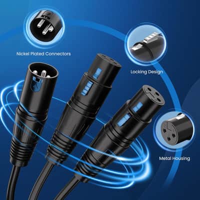 XLR Y-Splitter Cable, Dual Female XLR to Male Mic Combiner Y Cord Balanced Microphone Adapter Patch Cable (3 Pin 2 Female to 1 Male)-1.5 Feet image 2