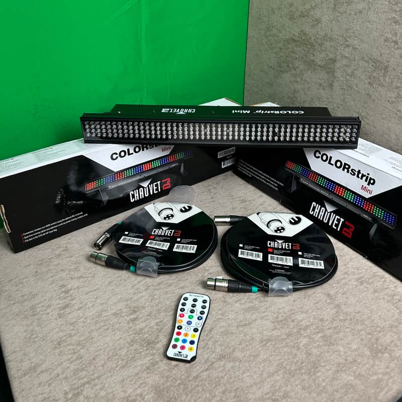 (2) Chauvet COLORstrip Mini DMX RGB LED Wash Light Bars  with remote control and (2) 10 ft DMX cables image 1